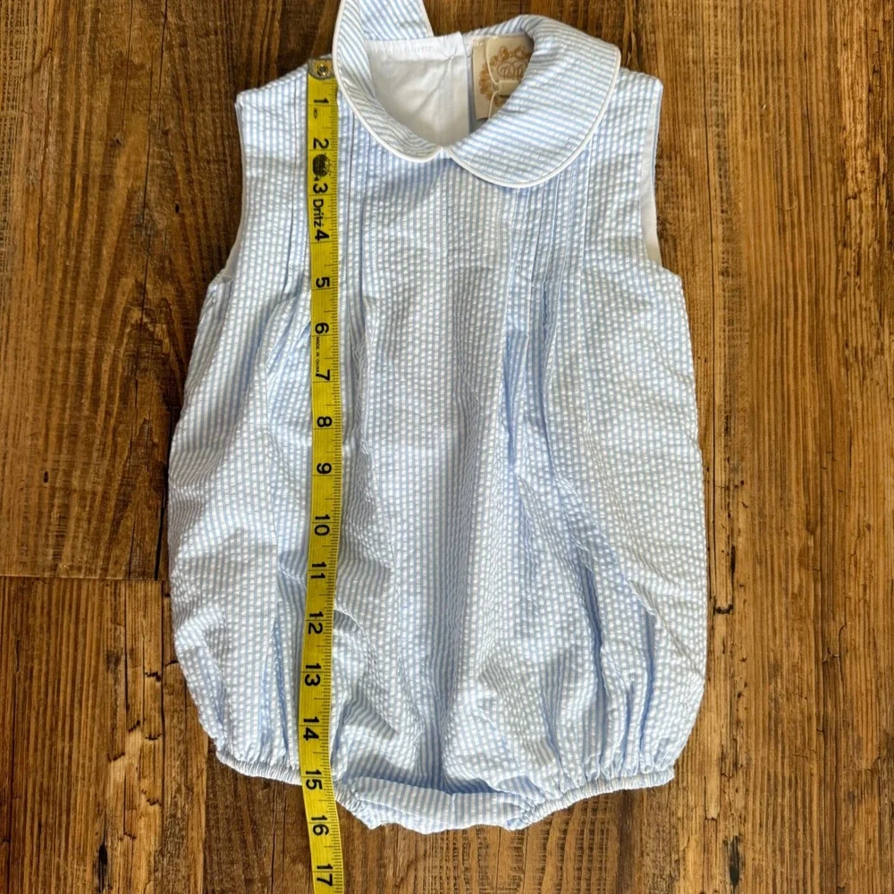NEW The Beaufort Bonnet Company Boone Bubble‎ 12/18M Breakers Blue Seersucker